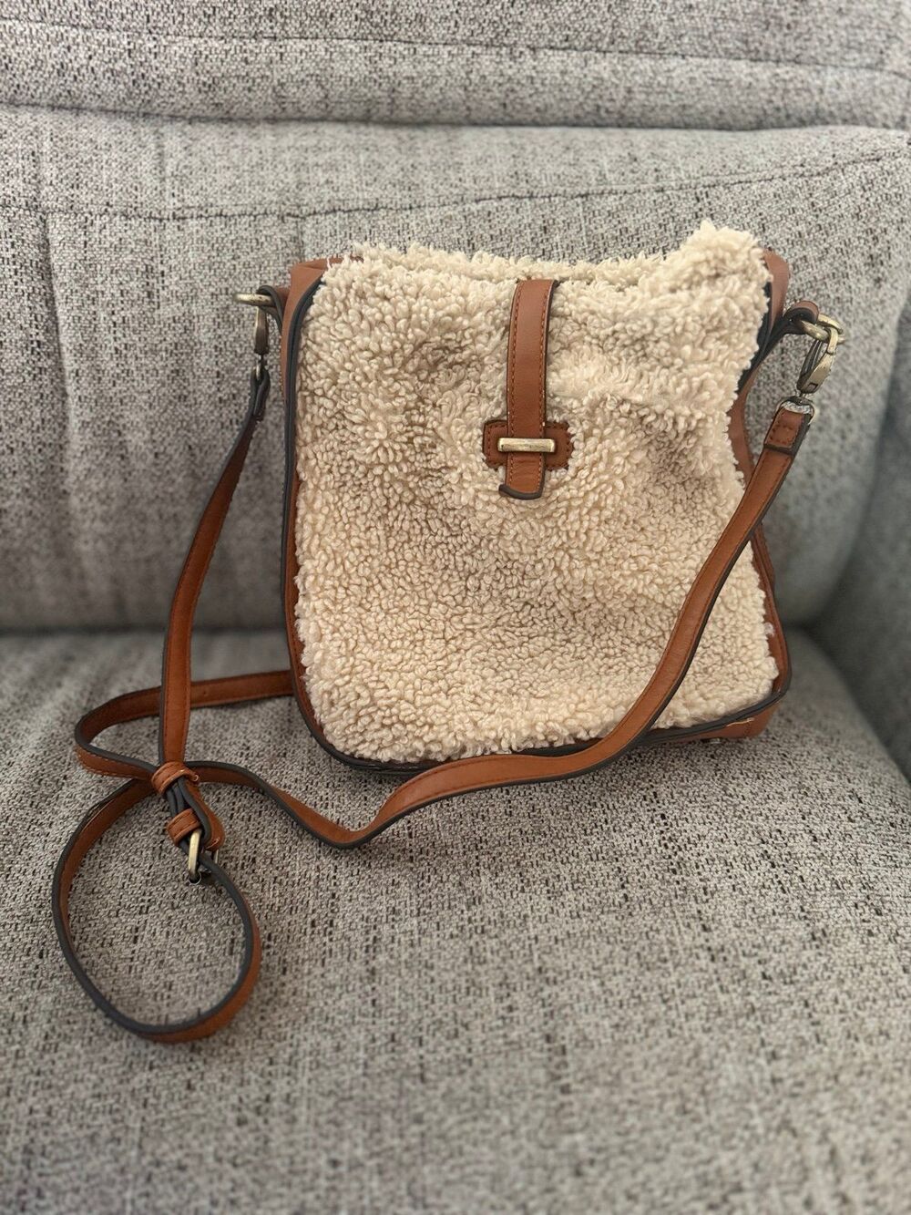 Sole Society Sherpa Crossbody Bag Cream Brown